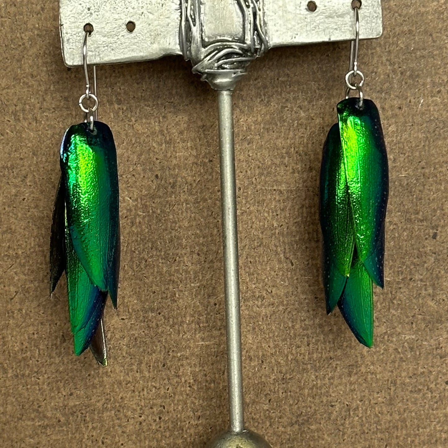 Iridescent Green Beetle Chandelier Earrings Surgical Steel Elytra Bundle