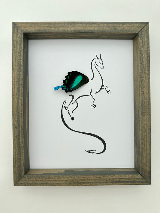 Dragon with Real Wing Framed Illustration Butterfly Wing From and For Conservation