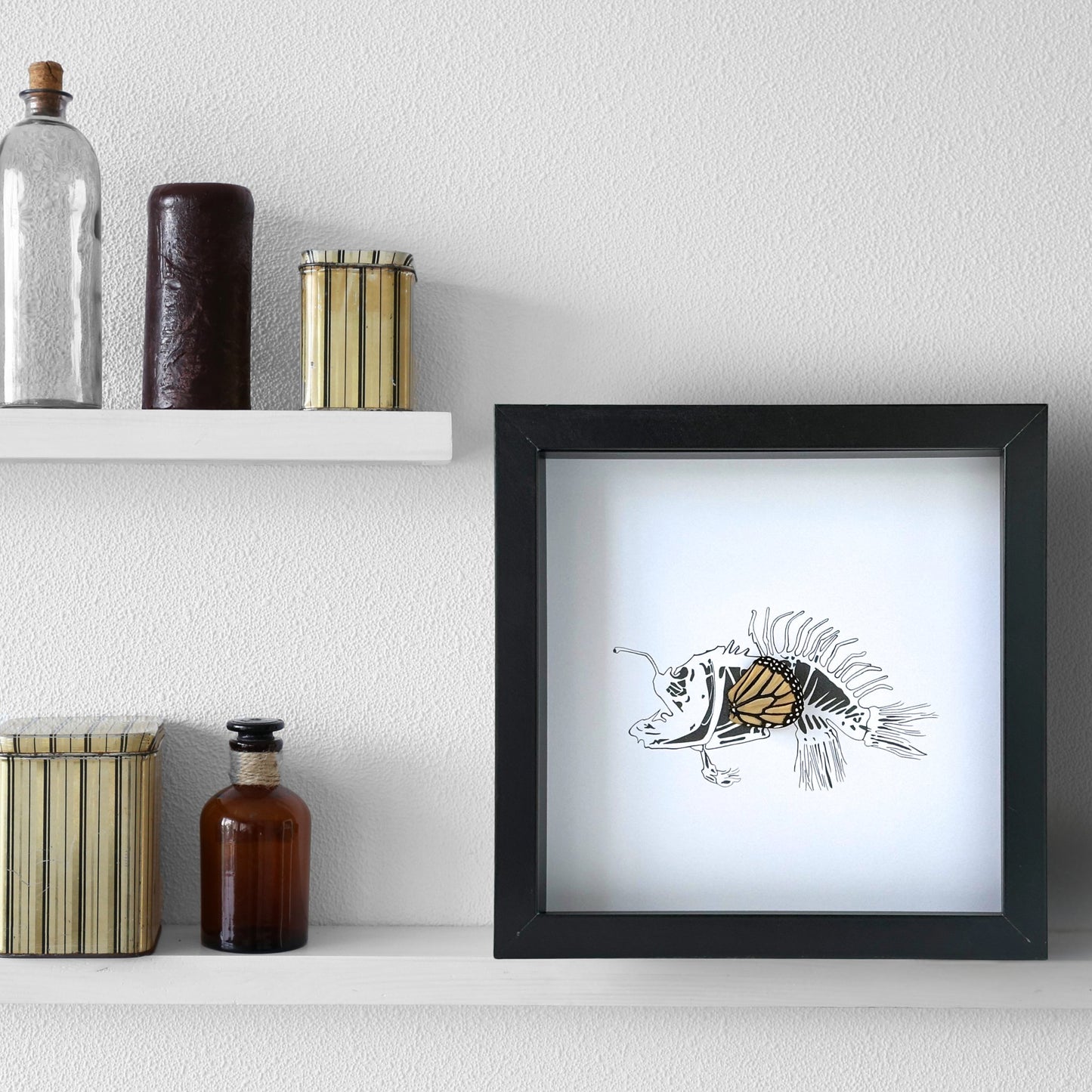 Angler Fish Customized Framed Art with Real Butterfly Wings - Isms Butterfly Conservation ArtFramed Art