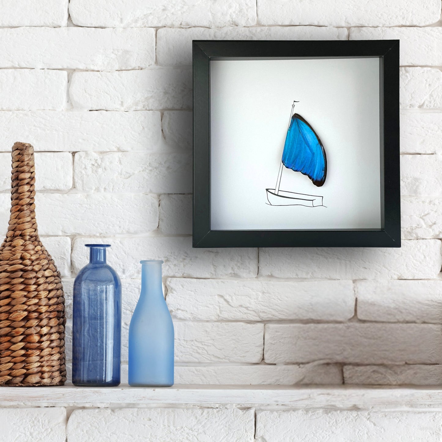 Sailboat Framed Boat Art with Real Butterfly Wings - Isms Butterfly Conservation Art