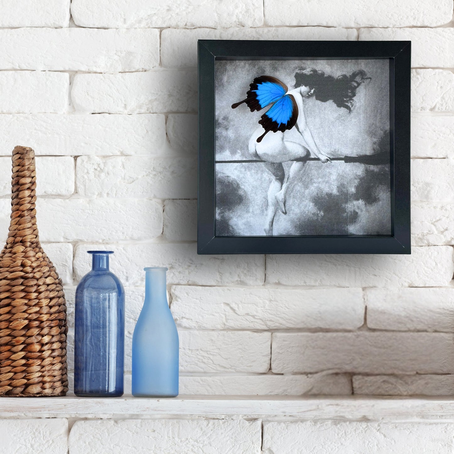 Vintage Witch Painting Print Framed Art with Real Butterfly Wings - Isms Butterfly Conservation ArtFramed Art