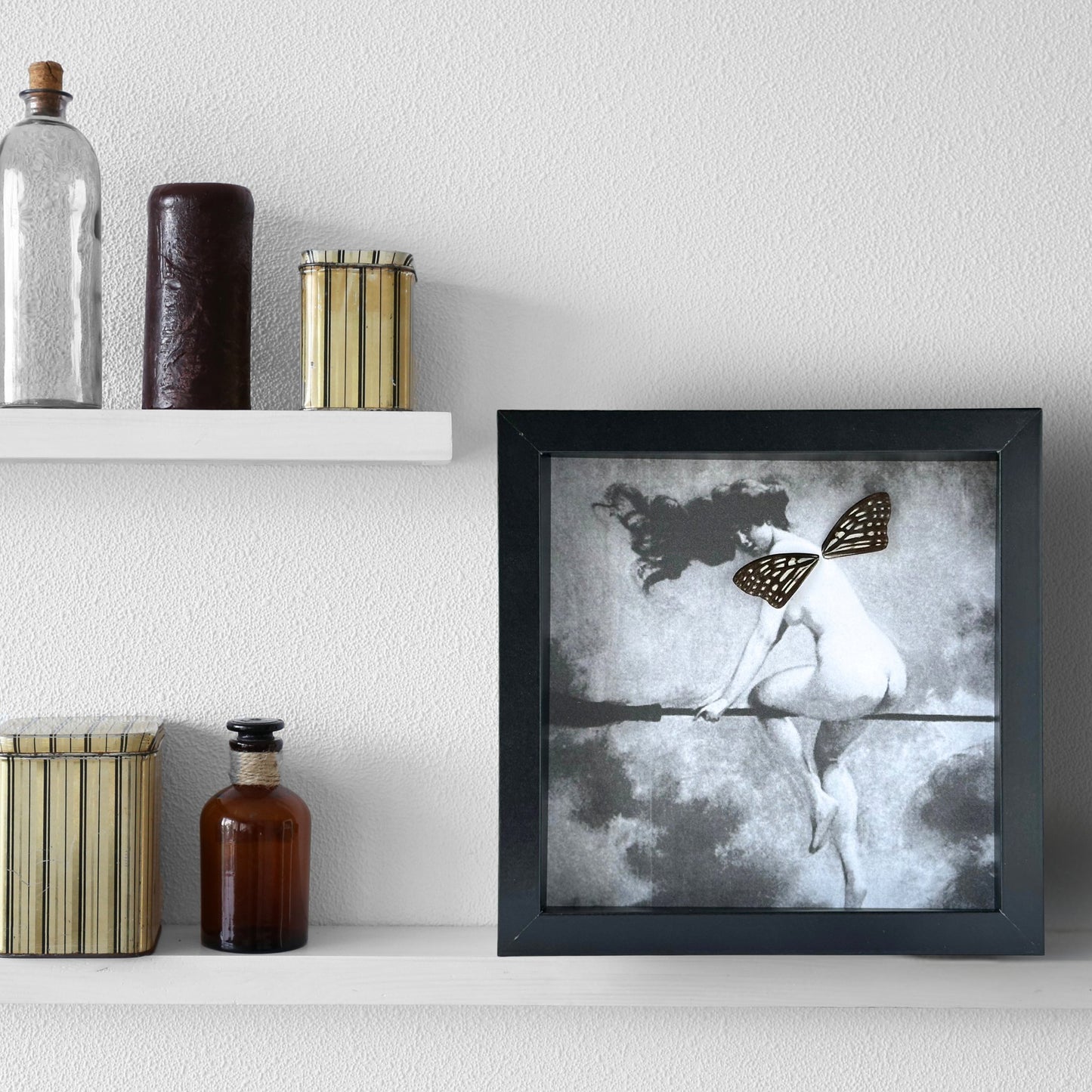 Vintage Witch Painting Print Framed Art with Real Butterfly Wings - Isms Butterfly Conservation ArtFramed Art