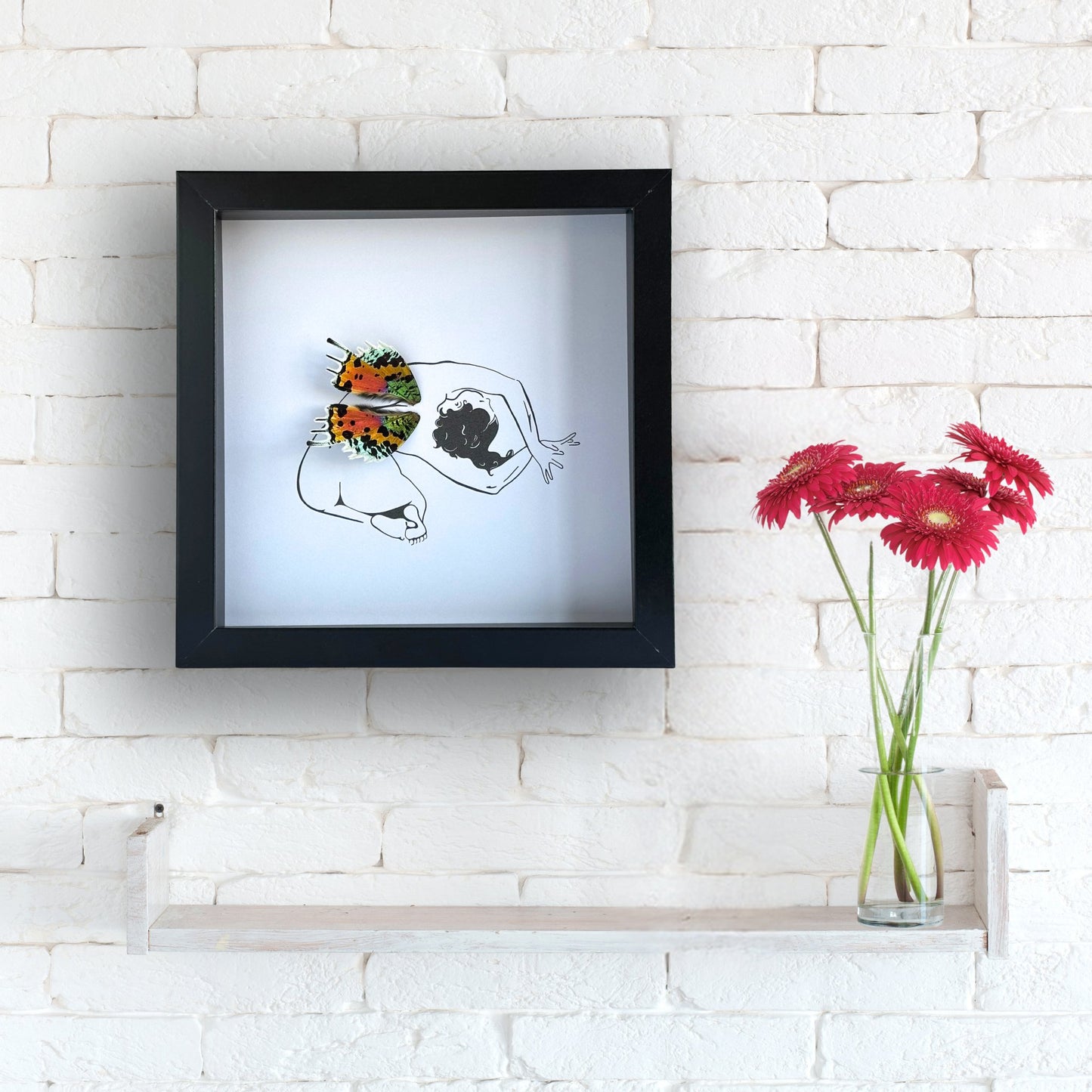 Yoga Human Form Framed Art with Real Butterfly Wing - Isms Butterfly Conservation ArtFramed Art