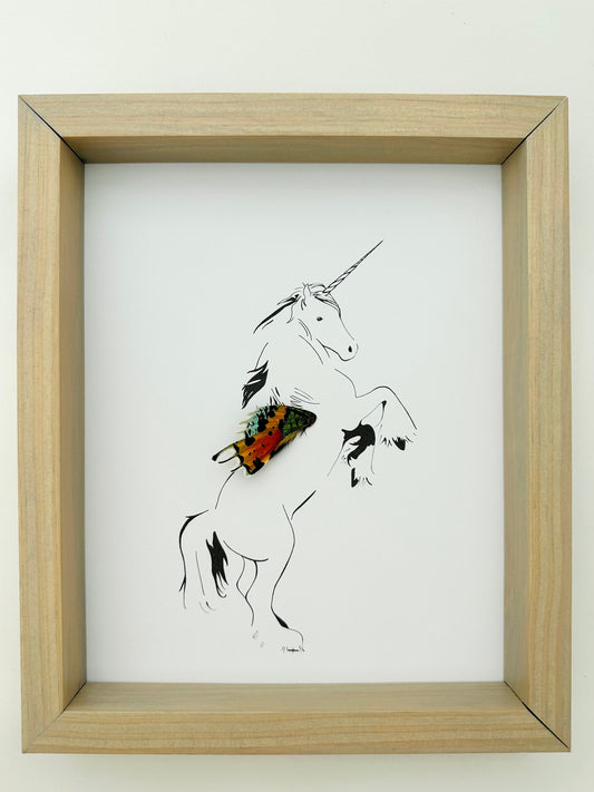 Unicorn Alicorn Pegasus Real Wing from Butterflies Framed Butterfly Conservation Art