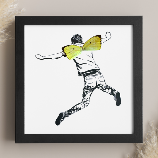 Flying Guy Real Butterfly Wings Frame Illustration From and For Conservation