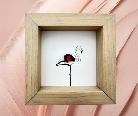 Flamingo Illustration Framed with Real Butterfly Wing From and For Conservation