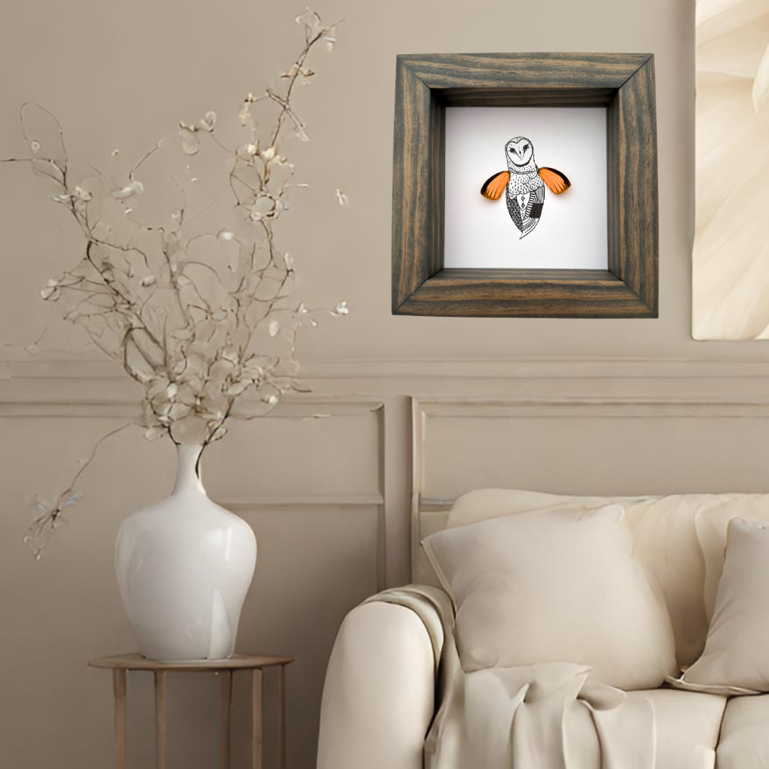 Butterfly Wings on Barn Owl Illustration Framed with Wings From and For Conservation