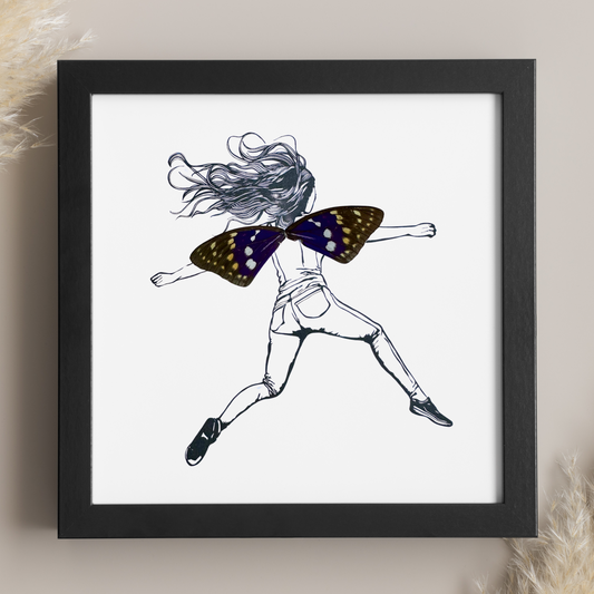 Leaping Girl Woman Real Butterfly Wings Frame Illustration From and For Conservation