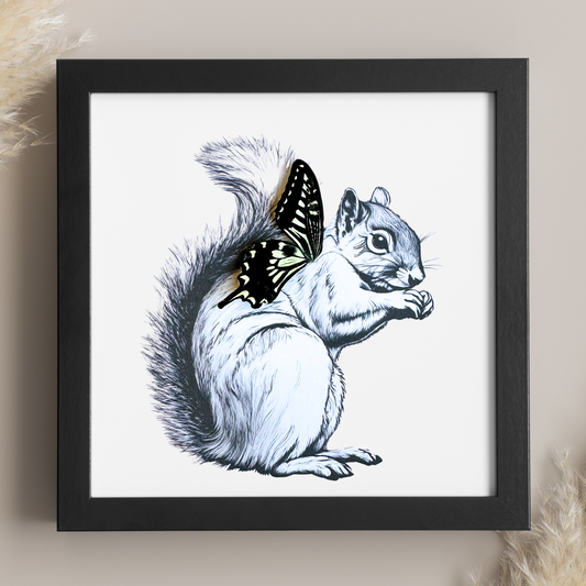 Squirrel Real Butterfly Wing Framed Art From and For Conservation