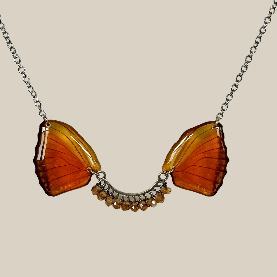 Real Dryas iulia (Julia Butterfly) Butterfly OOAK Necklace • Topaz • Sterling Silver