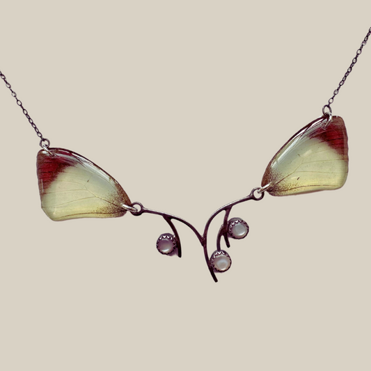 OOAK Real Purple Tip Butterfly Wings (Colotis ione) with Sterling Silver and Pink Mother of Pearl
