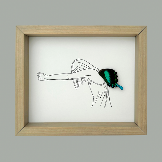 Reaching Girl Real Butterfly Wing Framed Art Ethically Sourced Made in MN - Holly Ulm - Isms Butterfly Conservation Art