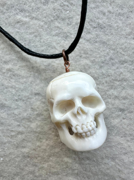 Skull Necklace, Bead or Sculpture - Hand Carved Bison Bone and Horn Skulls