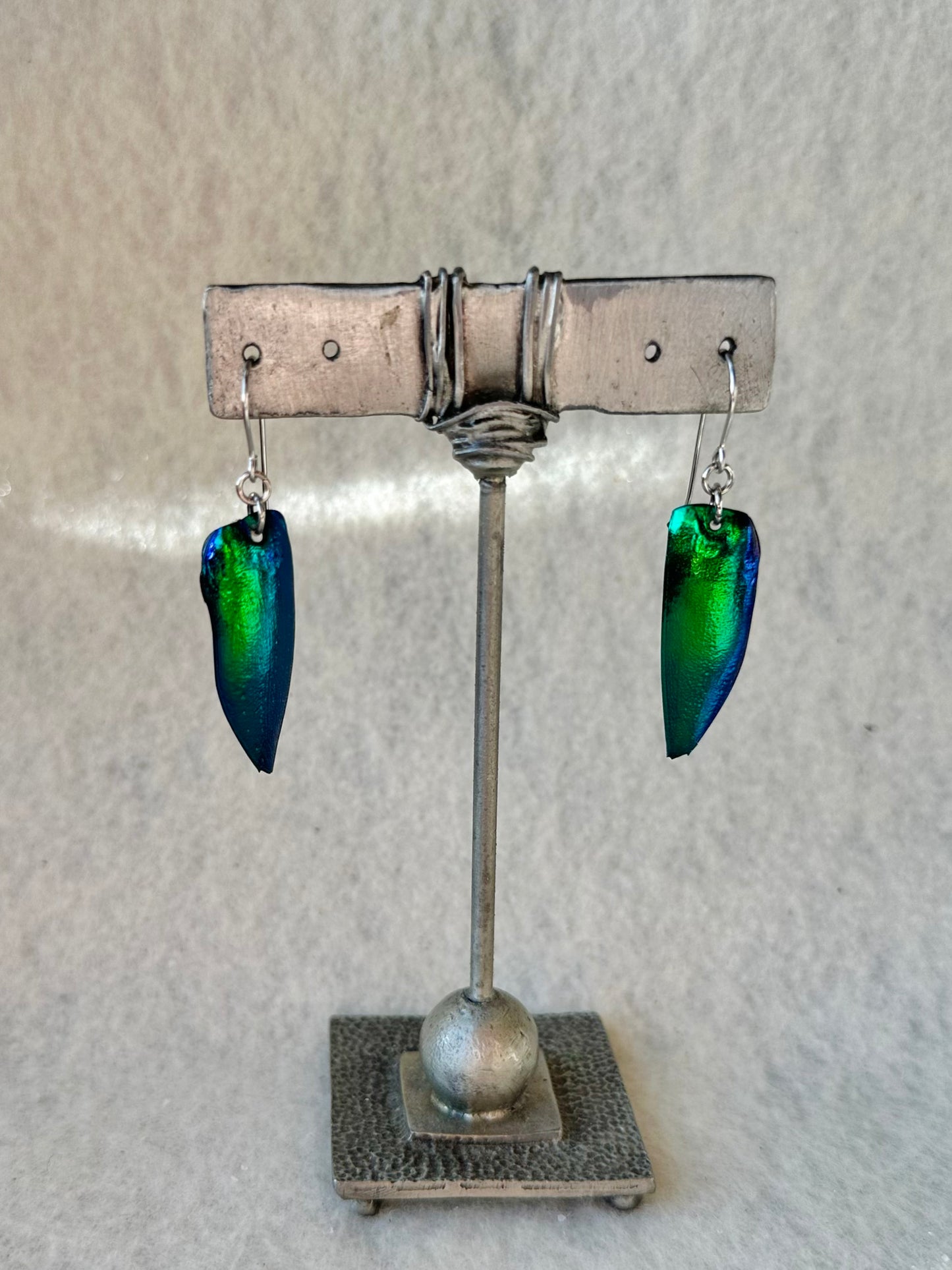 Single Earrings made from Elytra Beetles with Surgical Steel