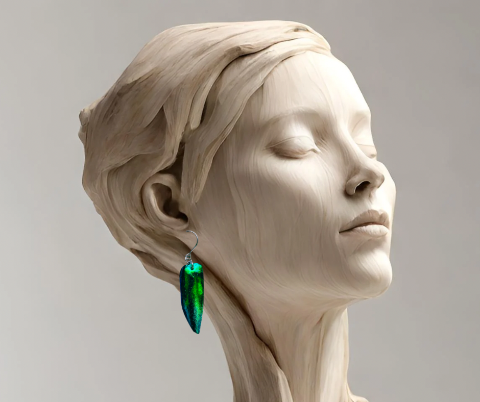 Single Earrings made from Elytra Beetles with Surgical Steel