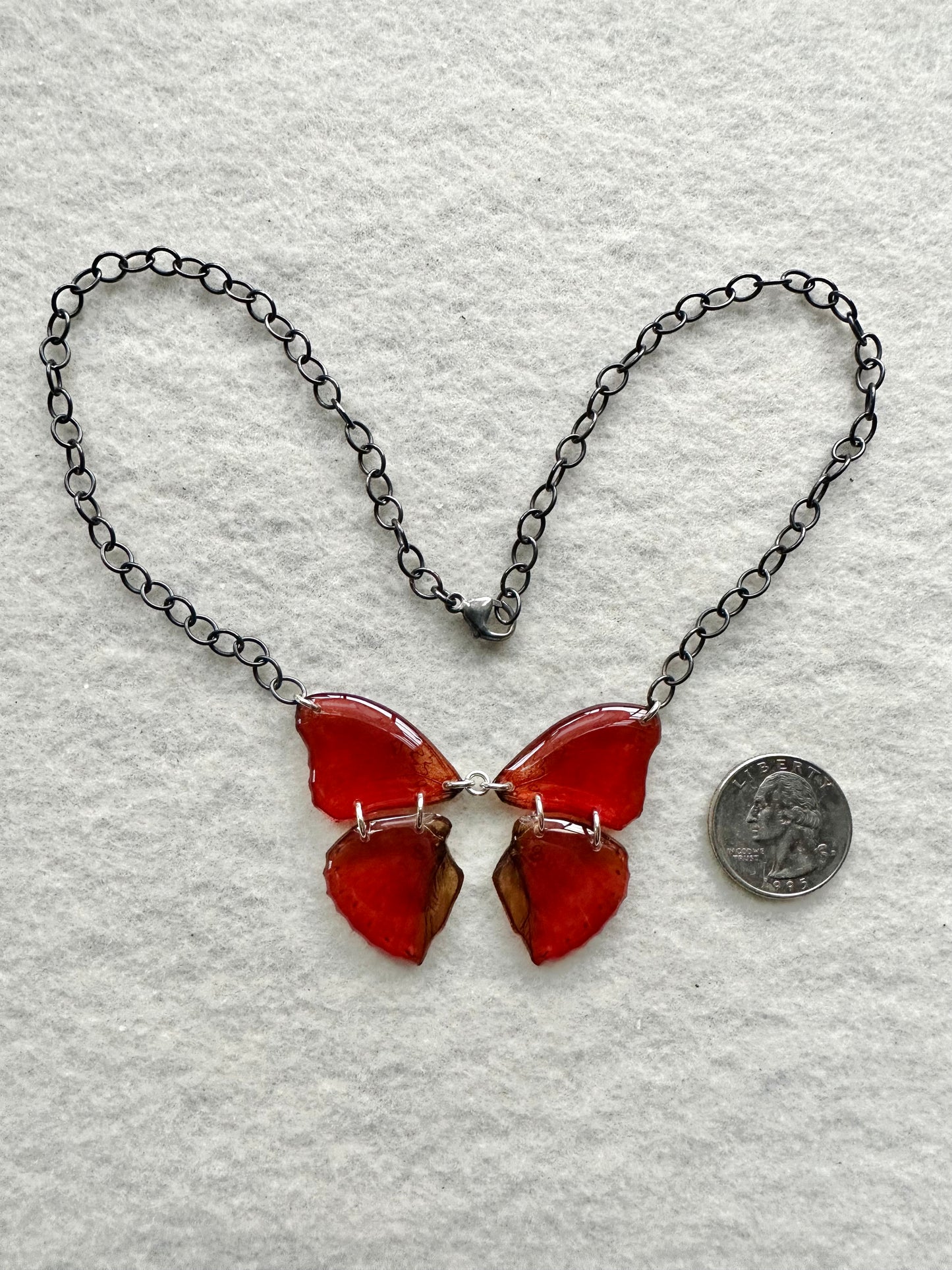 Real Whole Blood Red Glider Butterfly Wing Necklace