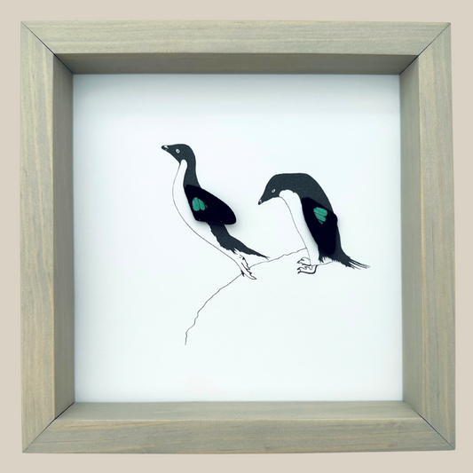 Penguins Real Butterfly Wing Framed Art Ethically Sourced Made in MN - Holly Ulm - Isms Butterfly Conservation Art