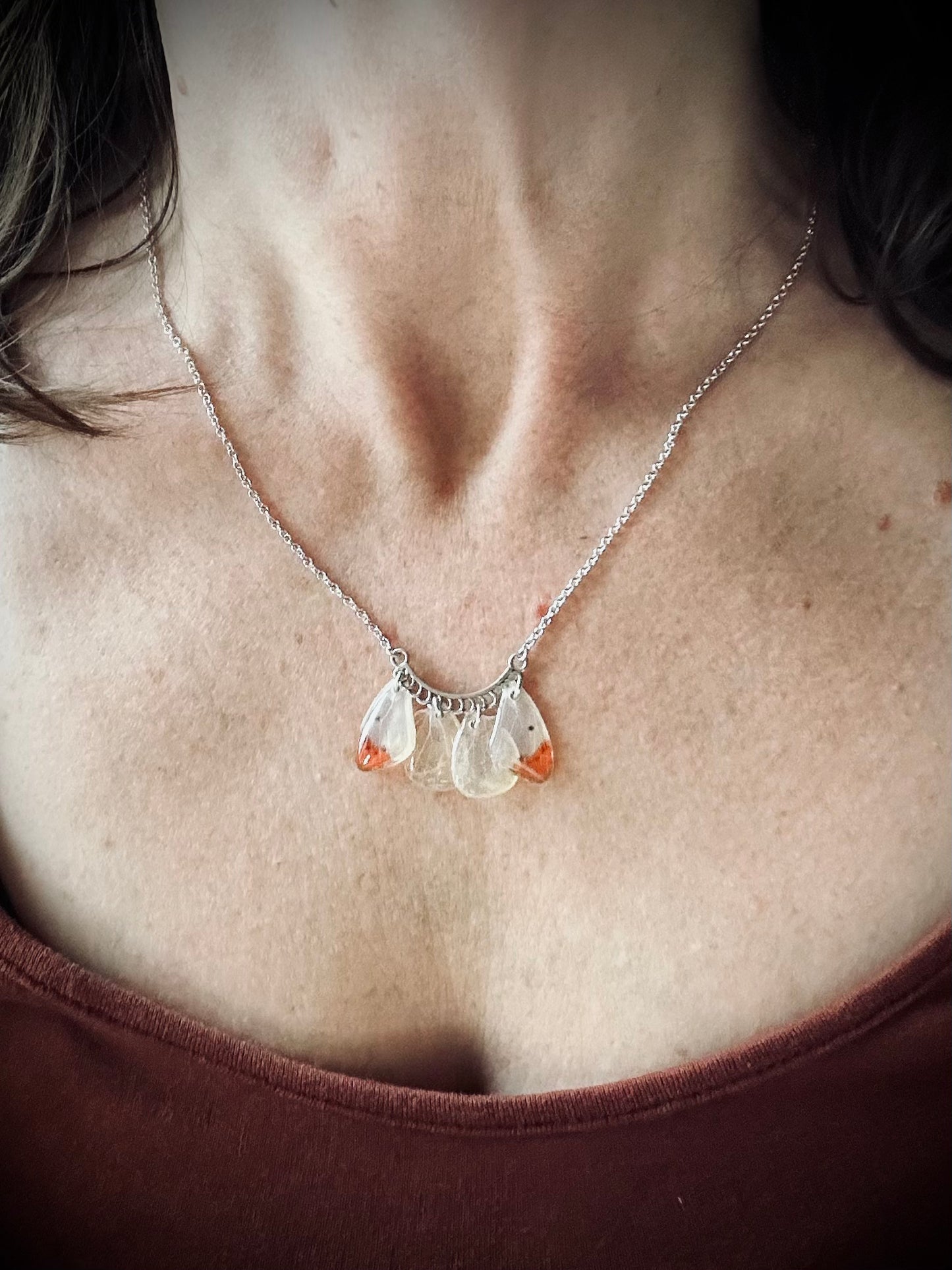 Real Orange Tip Butterfly Necklace - Statement Piece for Nature Lovers