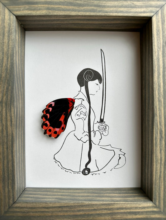 Girl with Sword Real Butterfly Wing From and For Conservation