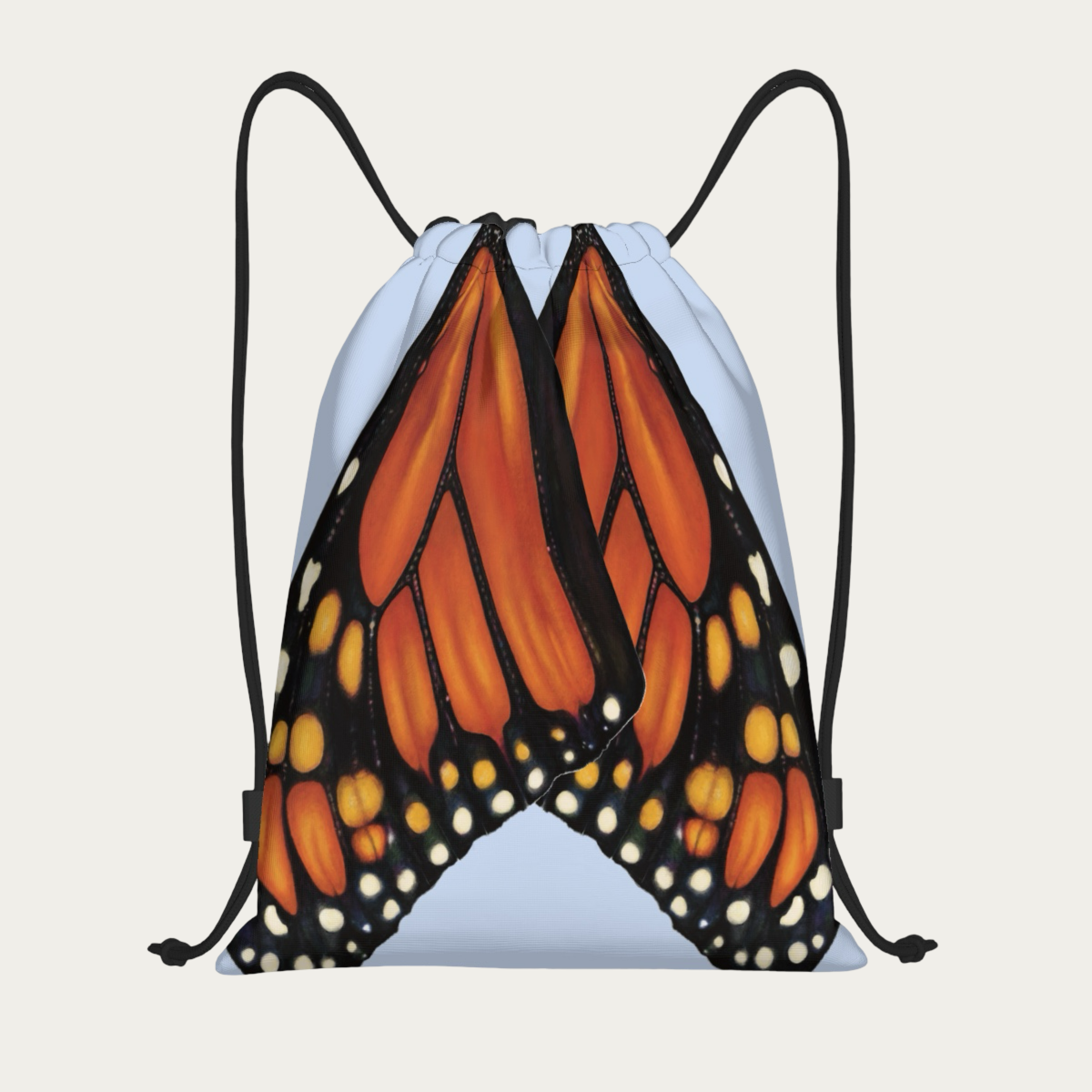 Floating front view of sky‑blue sport drawstring bag showing smooth front panel and drawstring closure.