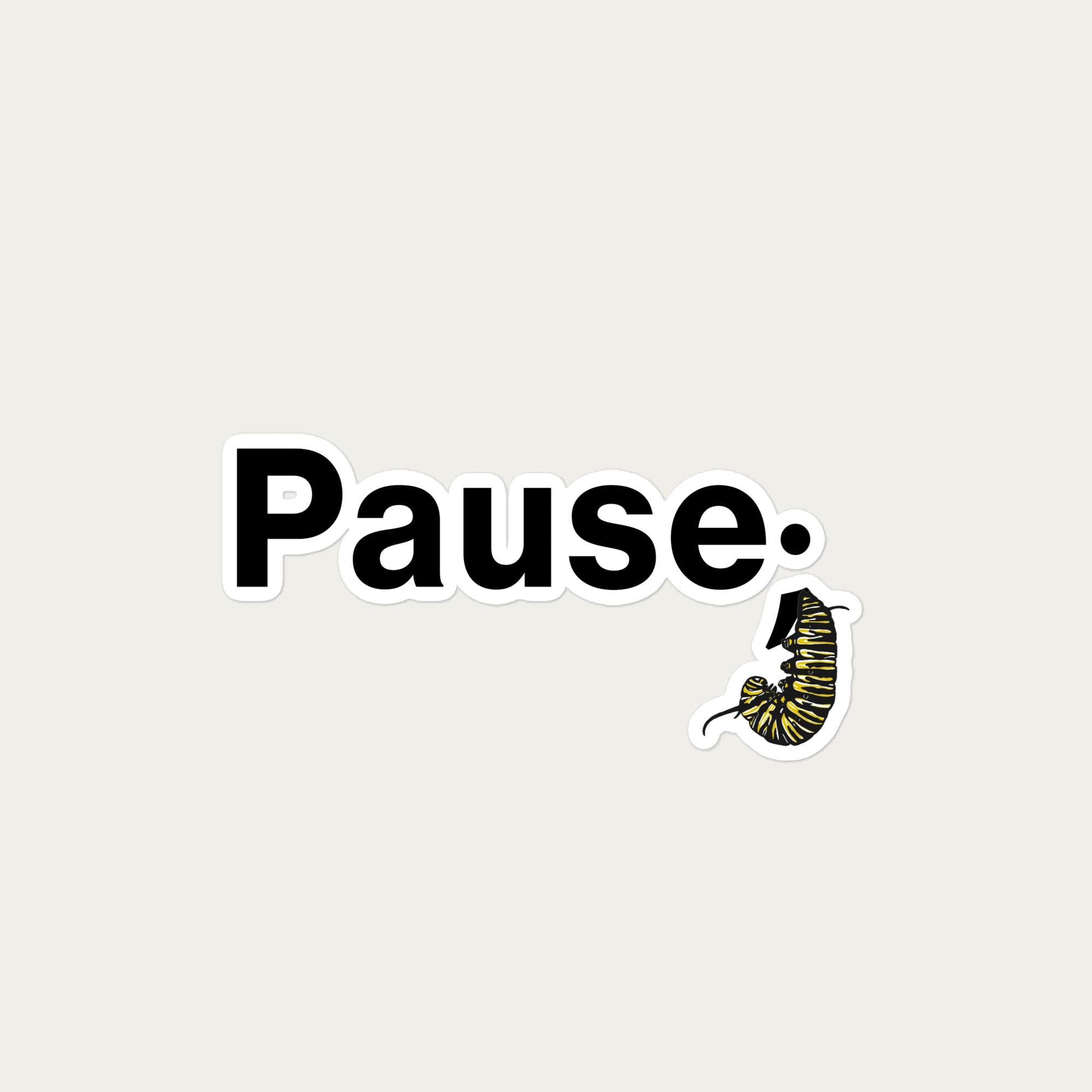 8×10 inch vinyl sticker on bone background with monarch caterpillar semicolon artwork centered on the sheet.