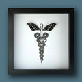 Caduceus Medical Symbol Custom Framed Art with Real Butterfly Wings - Isms Butterfly Conservation ArtFramed Art