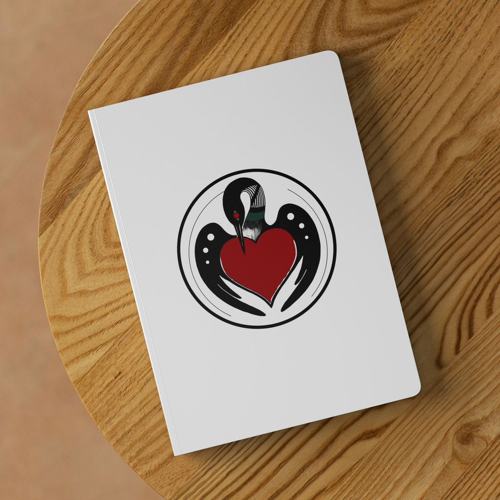 circle-loon-artist-drawing-with-heart-for-minnesota-bwca-200-page-journal-on-wood-table