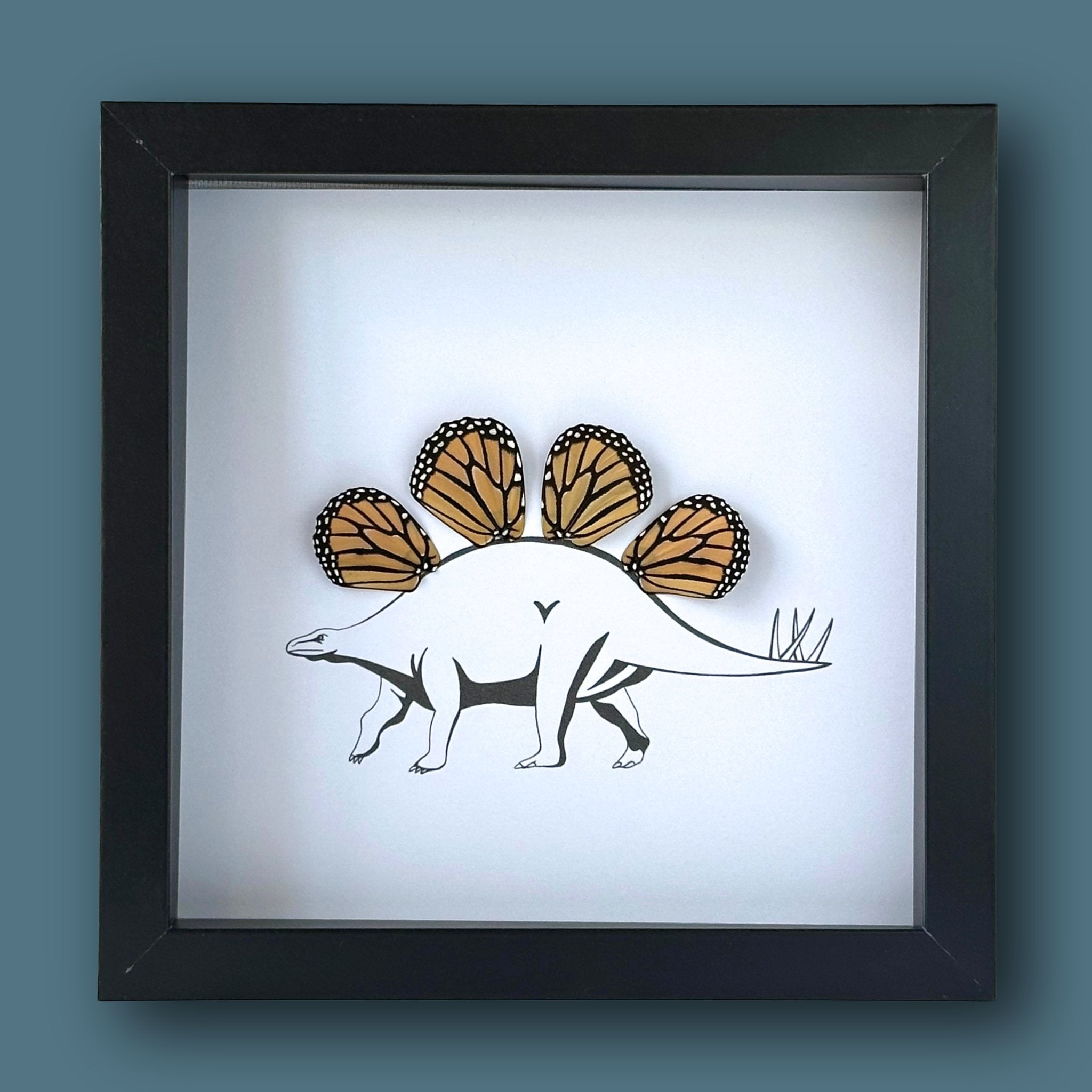 Dinosaur Stegosaurus Custom Framed Art with Real Butterfly Wings - Isms Butterfly Conservation ArtFramed Art