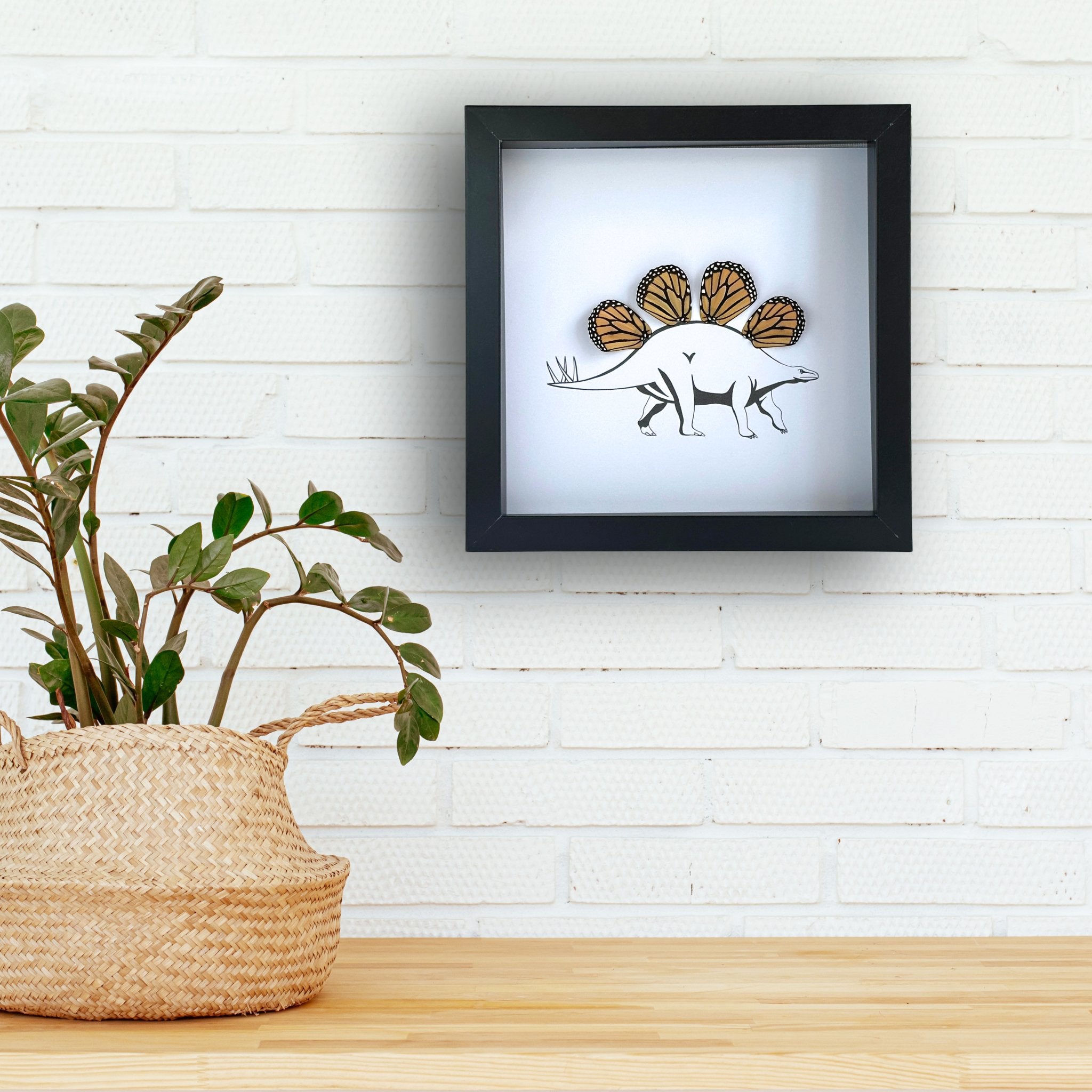 Dinosaur Stegosaurus Custom Framed Art with Real Butterfly Wings - Isms Butterfly Conservation ArtFramed Art