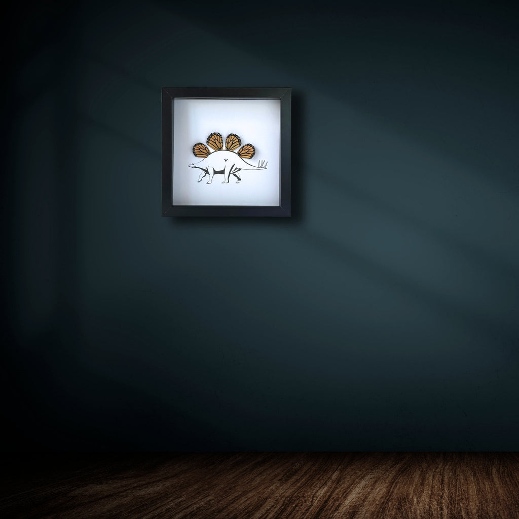 Dinosaur Stegosaurus Custom Framed Art with Real Butterfly Wings - Isms Butterfly Conservation ArtFramed Art
