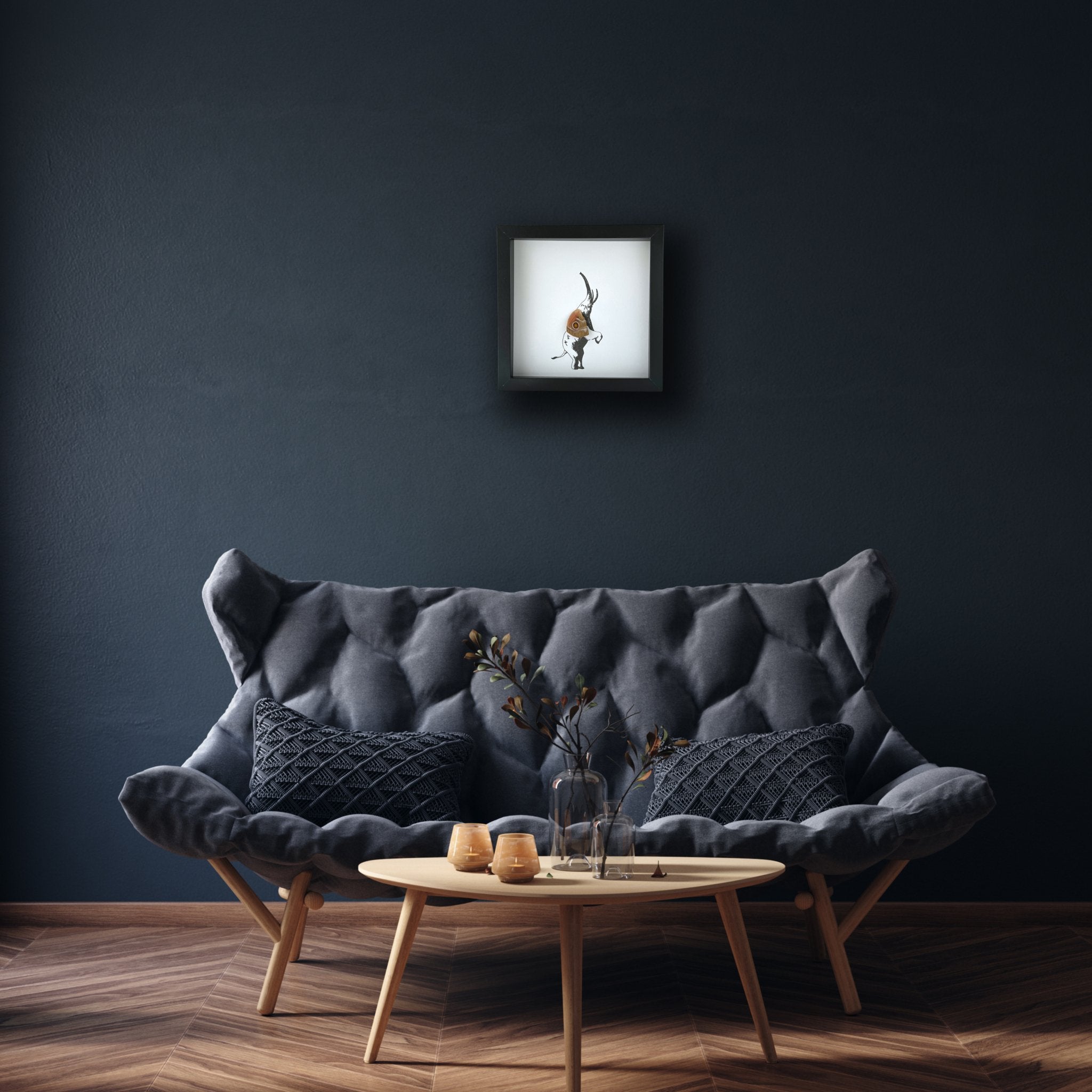 Elephant Trunk Up Custom Framed Art with Real Butterfly Wing - Isms Butterfly Conservation ArtFramed Art