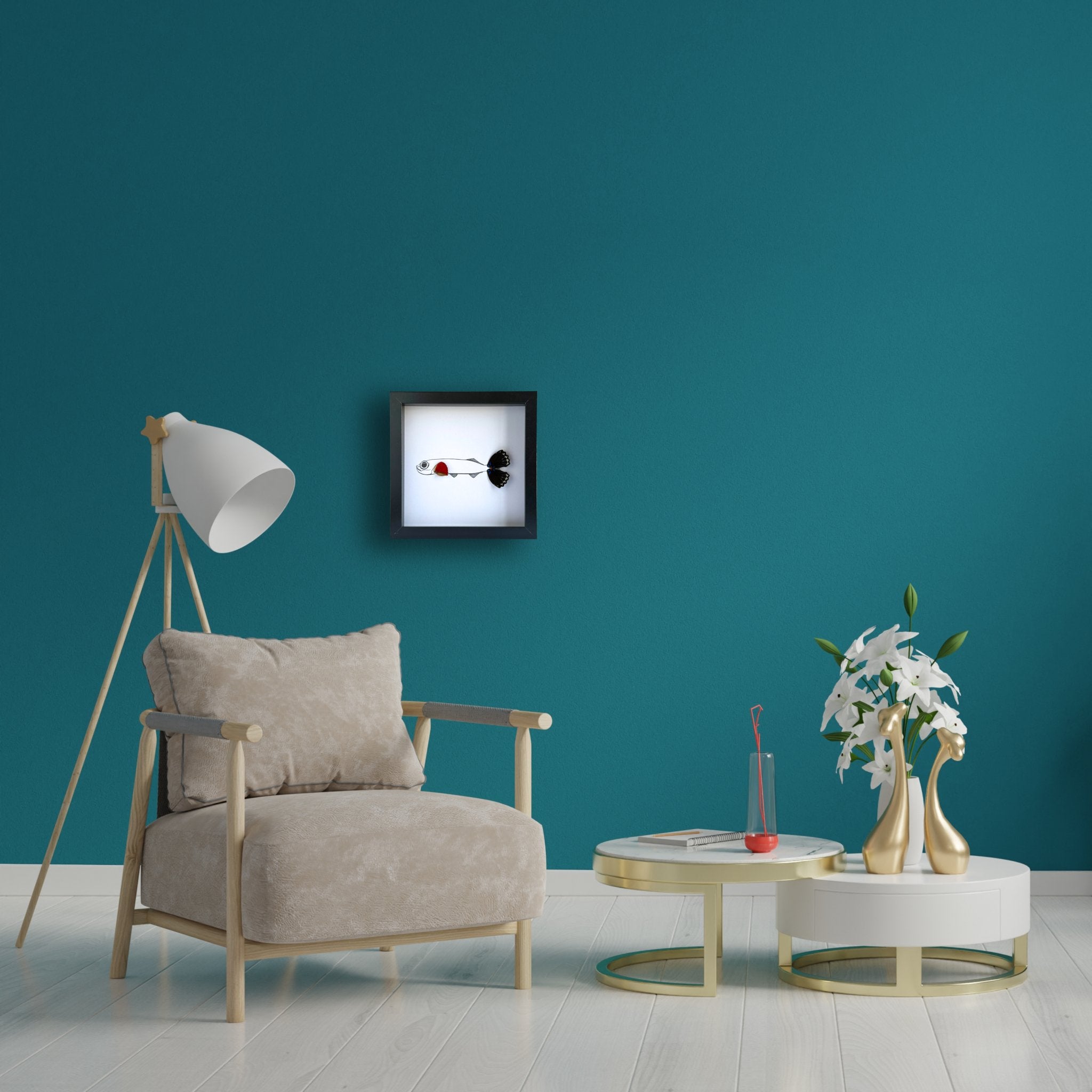 Flying Fish Custom Framed Art with Real Butterfly Wings - Isms Butterfly Conservation ArtFramed Art