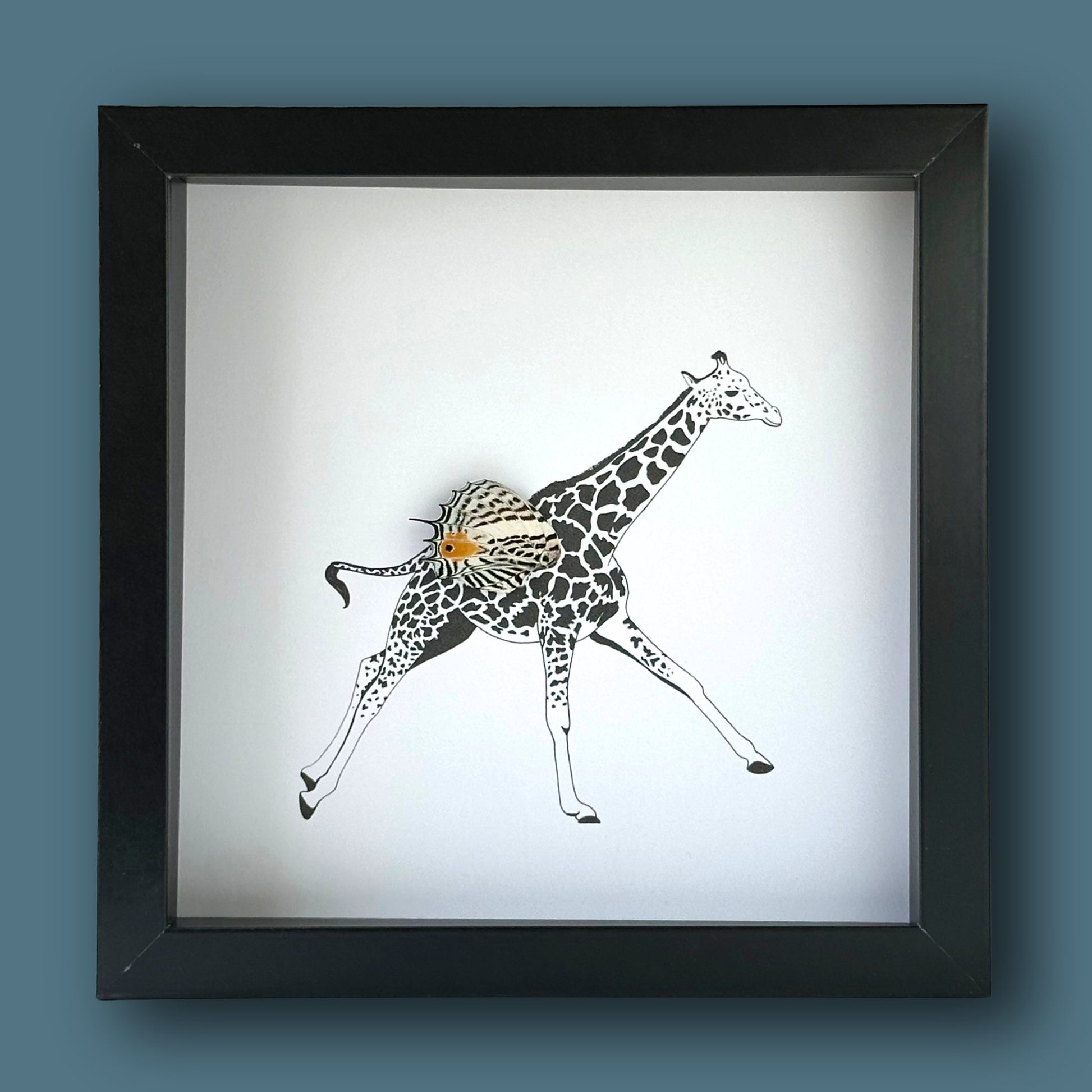 Flying Giraffe Framed Art with Real Butterfly Wing - Isms Butterfly Conservation ArtFramed Art