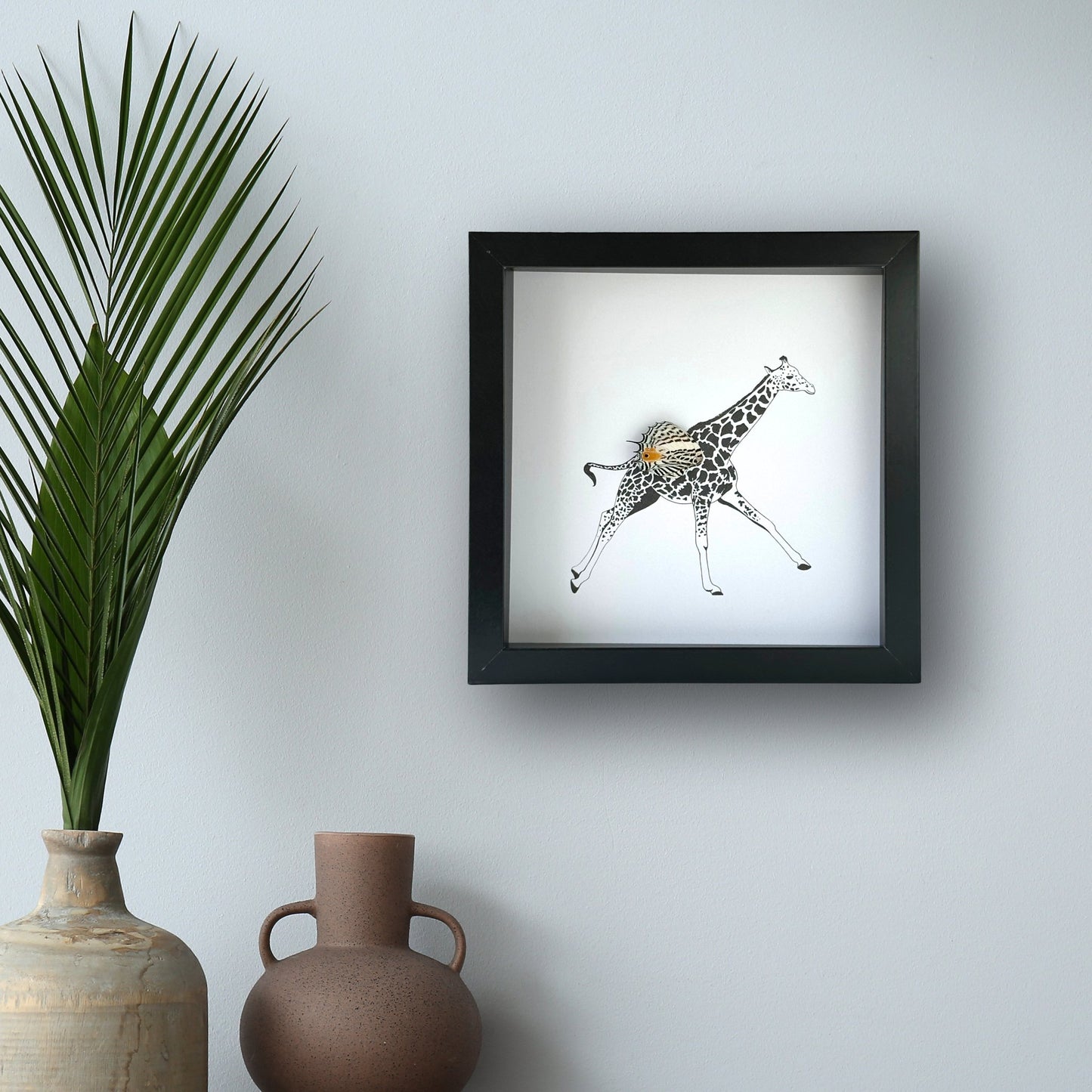 Flying Giraffe Framed Art with Real Butterfly Wing - Isms Butterfly Conservation ArtFramed Art