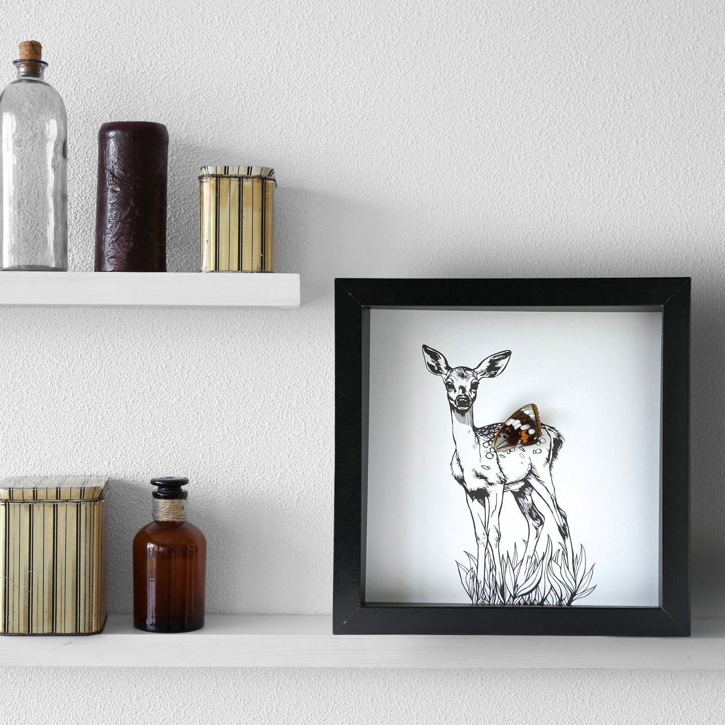 Forest Fawn Deer Framed Art with Real Butterfly Wing - Isms Butterfly Conservation ArtFramed Art