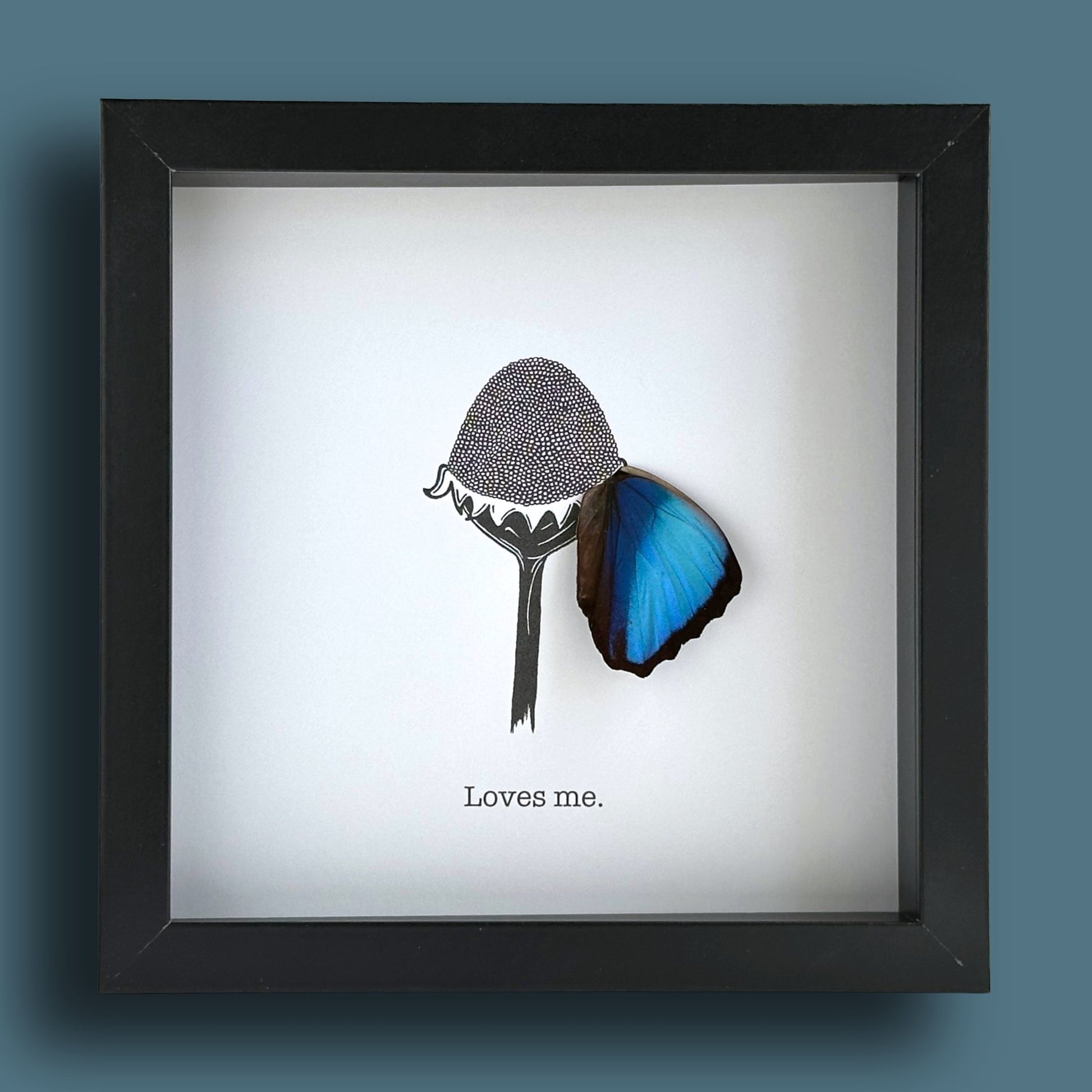 Loves Me Loves Me Not Botanical Flower Framed Art with Real Butterfly Wing - Isms Butterfly Conservation ArtFramed Art