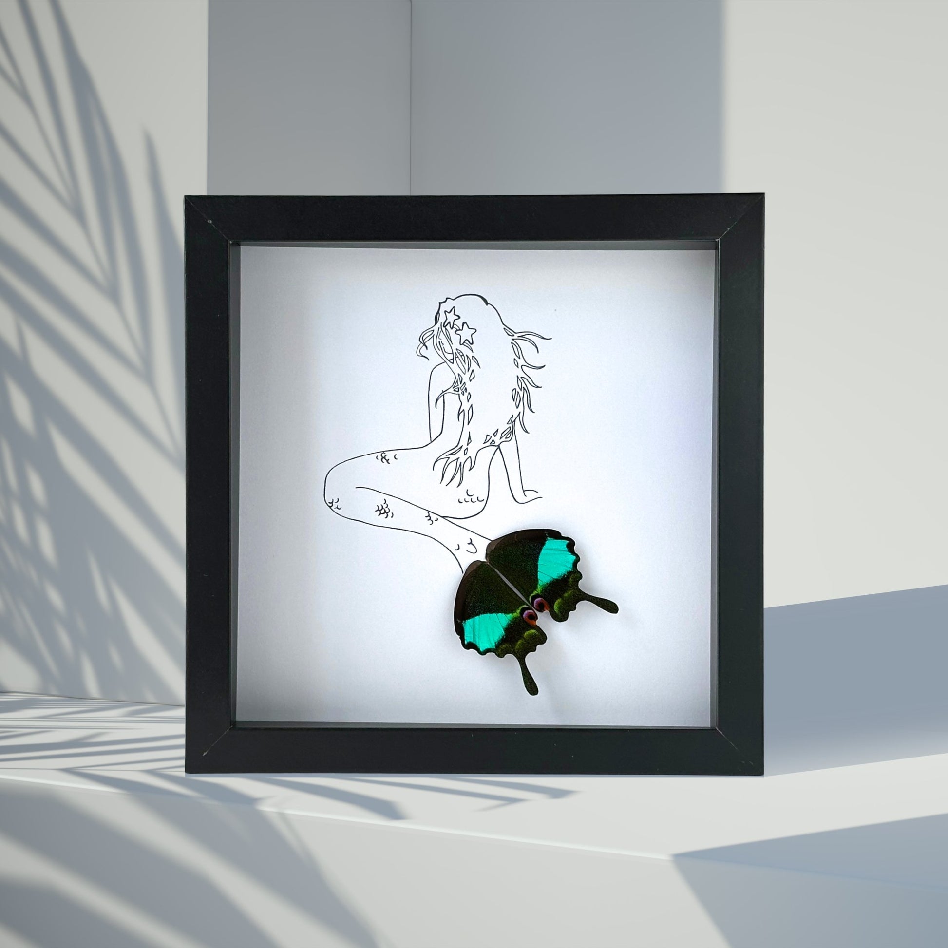 Mermaid Starfish Framed Art with Real Butterfly Wings - Isms Butterfly Conservation ArtFramed Art