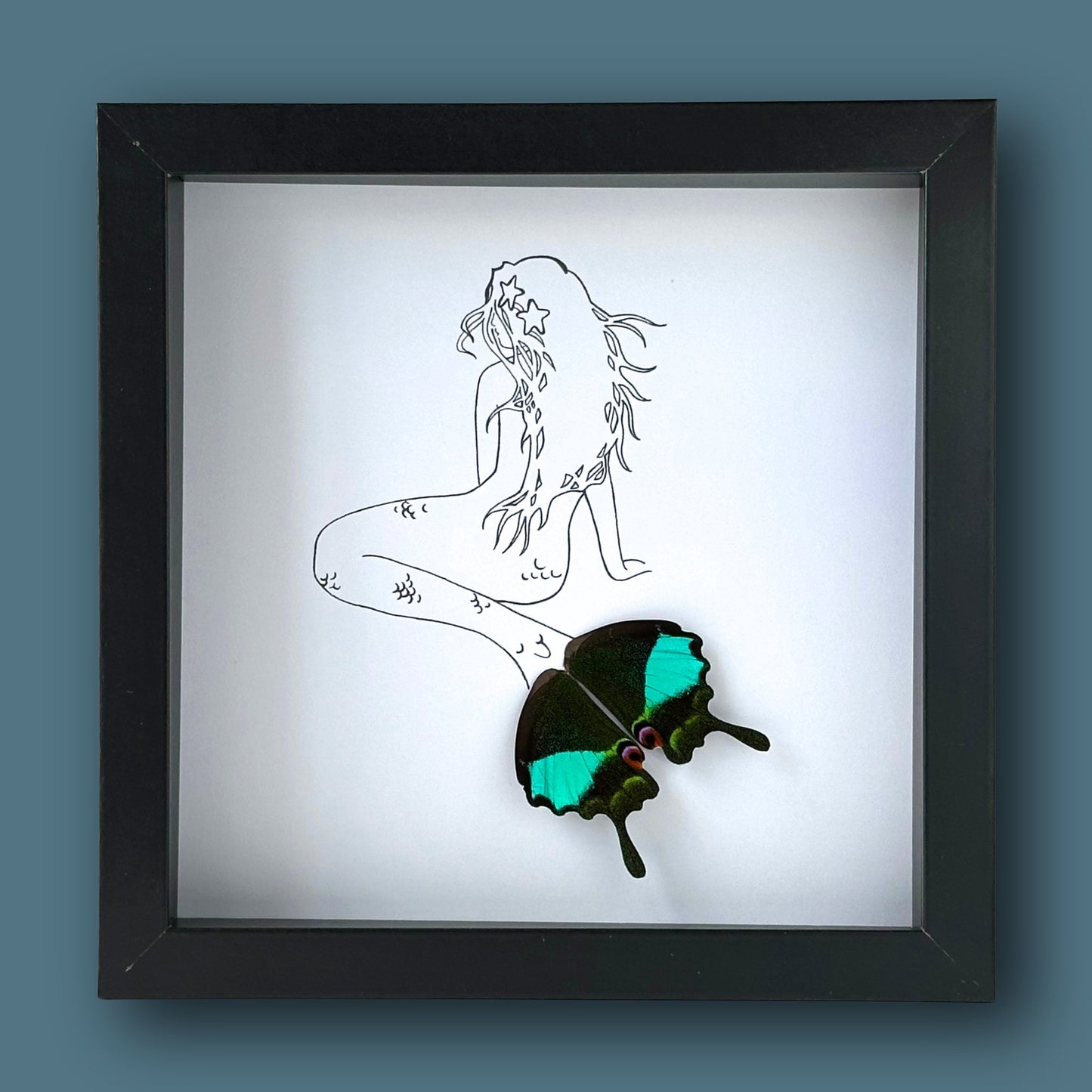 Mermaid Starfish Framed Art with Real Butterfly Wings - Isms Butterfly Conservation ArtFramed Art