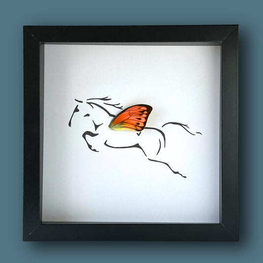 Pegasus Horse Framed Art with Real Butterfly Wing - Isms Butterfly Conservation ArtFramed Art