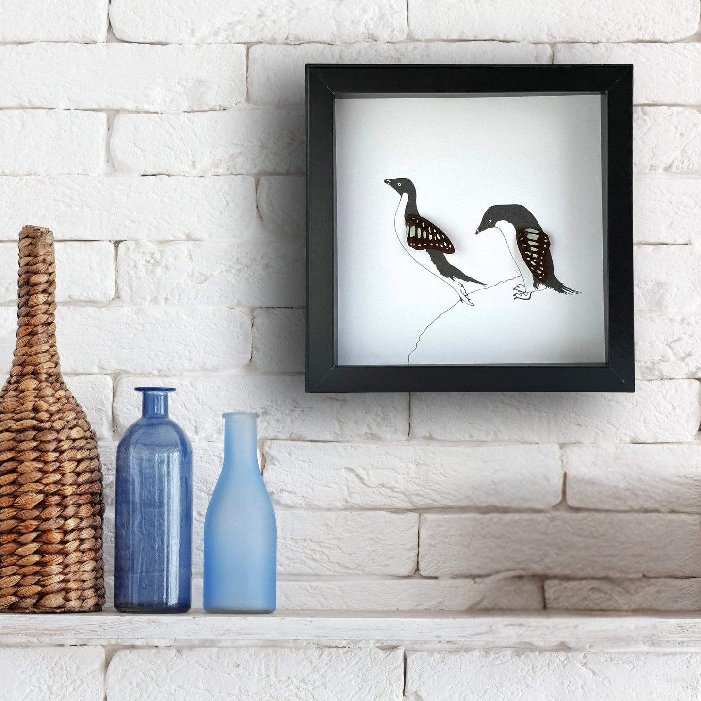 Penguin Framed Art with Real Butterfly Wing - Isms Butterfly Conservation ArtFramed Art