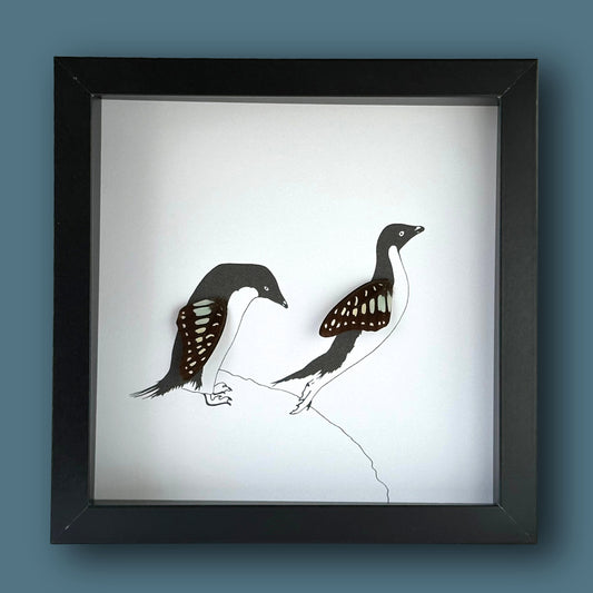 Penguin Framed Art with Real Butterfly Wing - Isms Butterfly Conservation ArtFramed Art