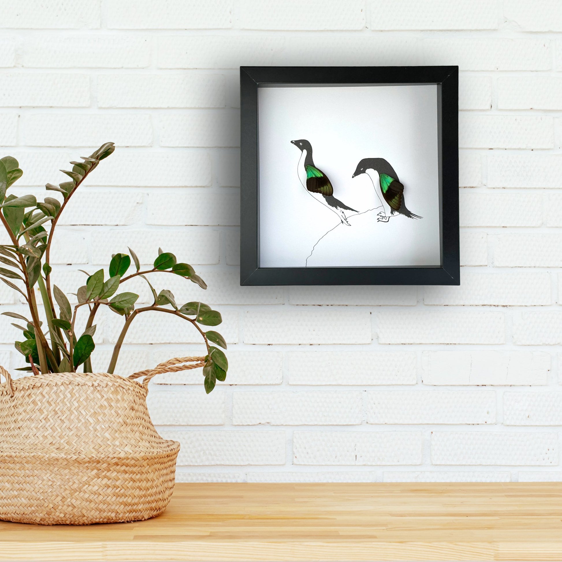 Penguin Framed Art with Real Butterfly Wing - Isms Butterfly Conservation ArtFramed Art