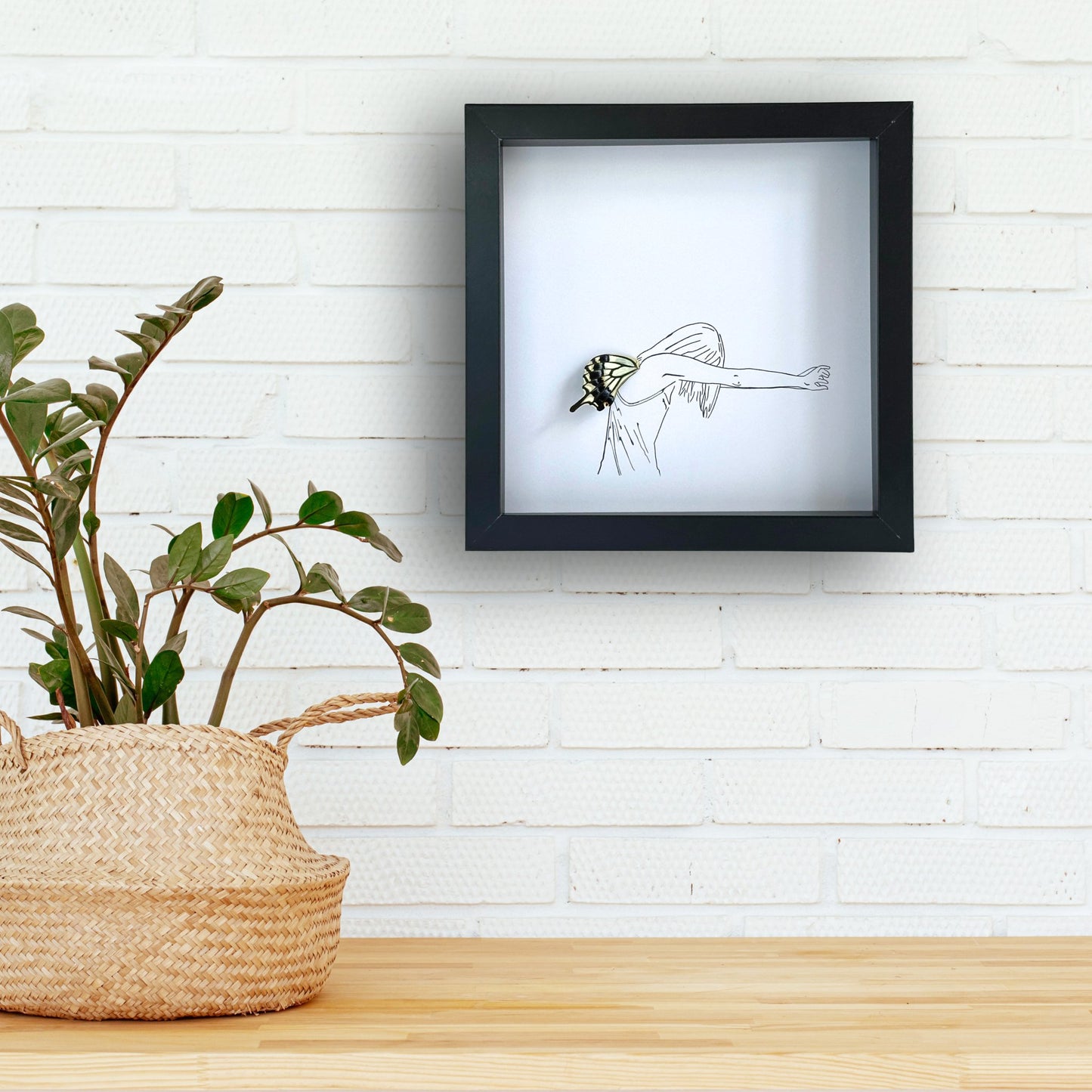 Reaching for Flight Framed Human Form Art with Real Butterfly Wing - Isms Butterfly Conservation ArtFramed Art