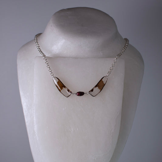 real Eight Spotted Skimmer Dragonfly wing necklace faceted pearl silver on wax form