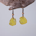 real butterfly earrings Eurema hecabe butterflies Czech Glass Copper Niobium Earring on woods stand