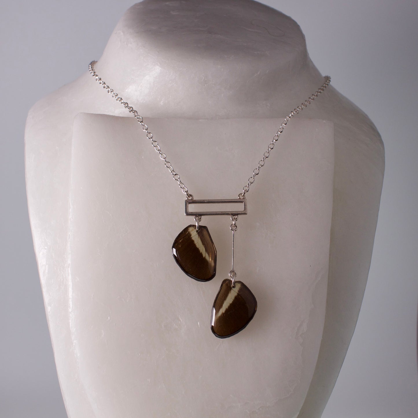 real butterfly necklace silver rectangle Heliconius butterflies sterling silver on wax form