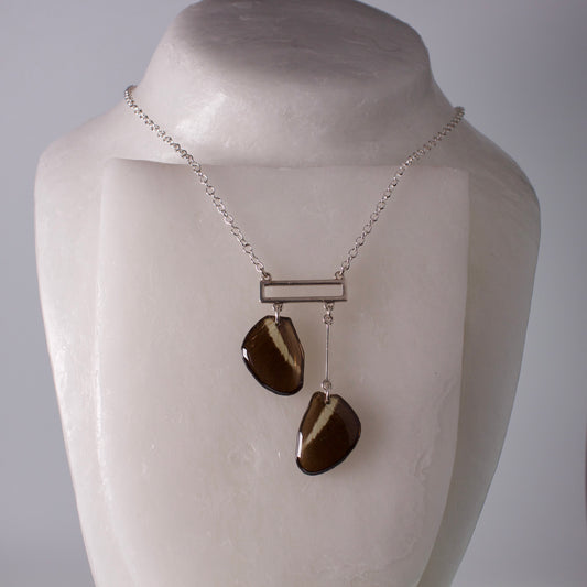 real butterfly necklace silver rectangle Heliconius butterflies sterling silver on wax form