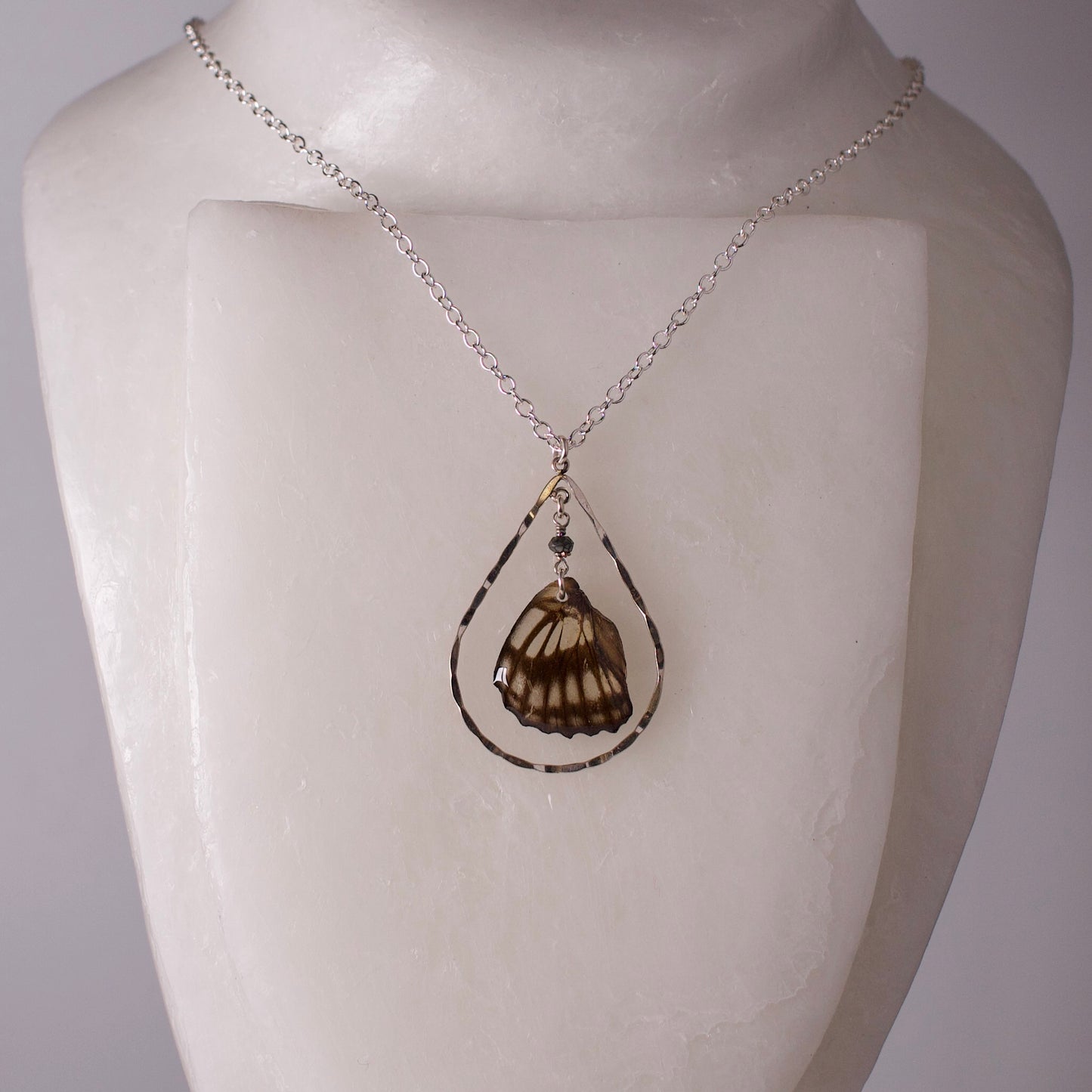 real butterfly pendant Neptis hylas butterflies hematite sterling silver teardrop silver necklace on wax form