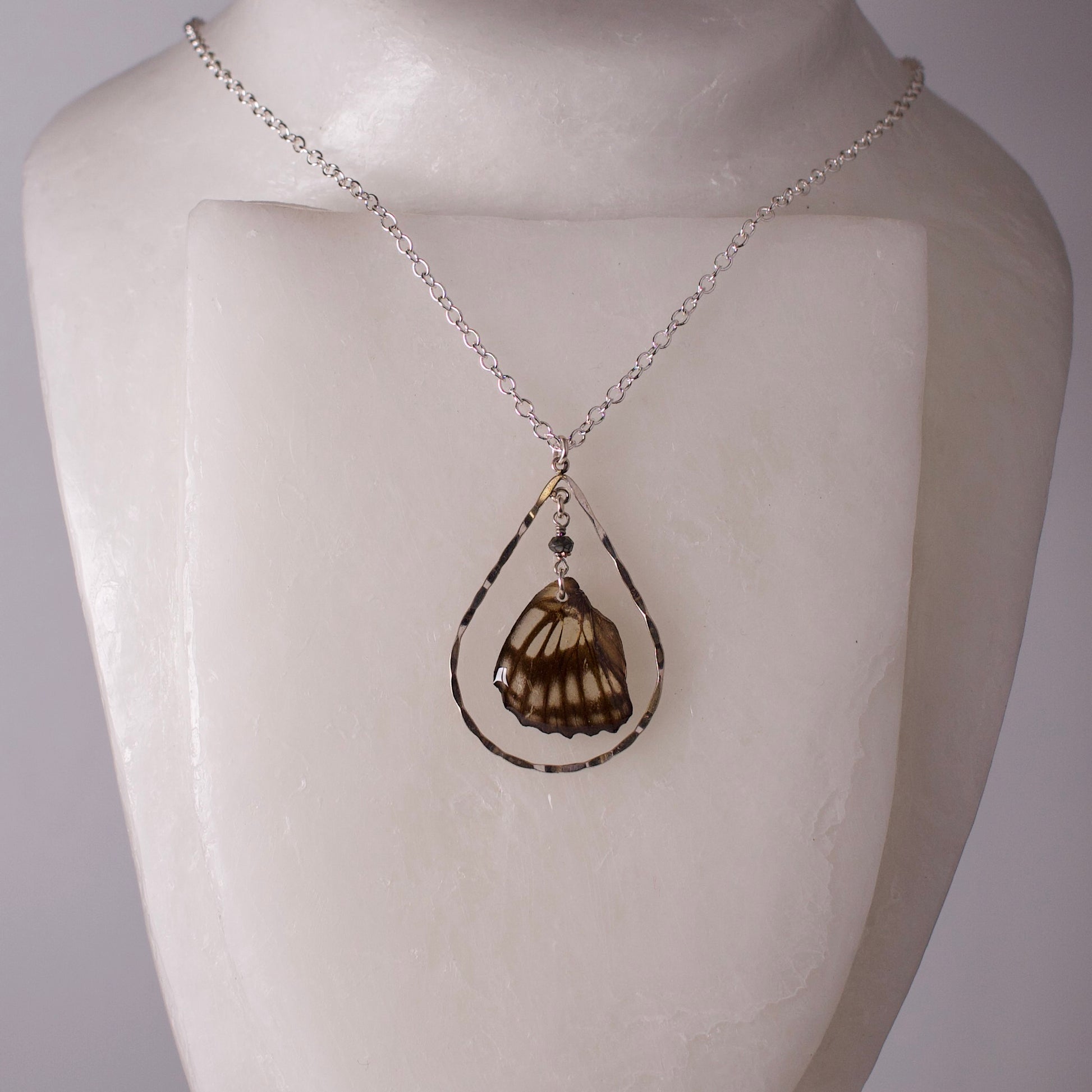 real butterfly pendant Neptis hylas butterflies hematite sterling silver teardrop silver necklace on wax form