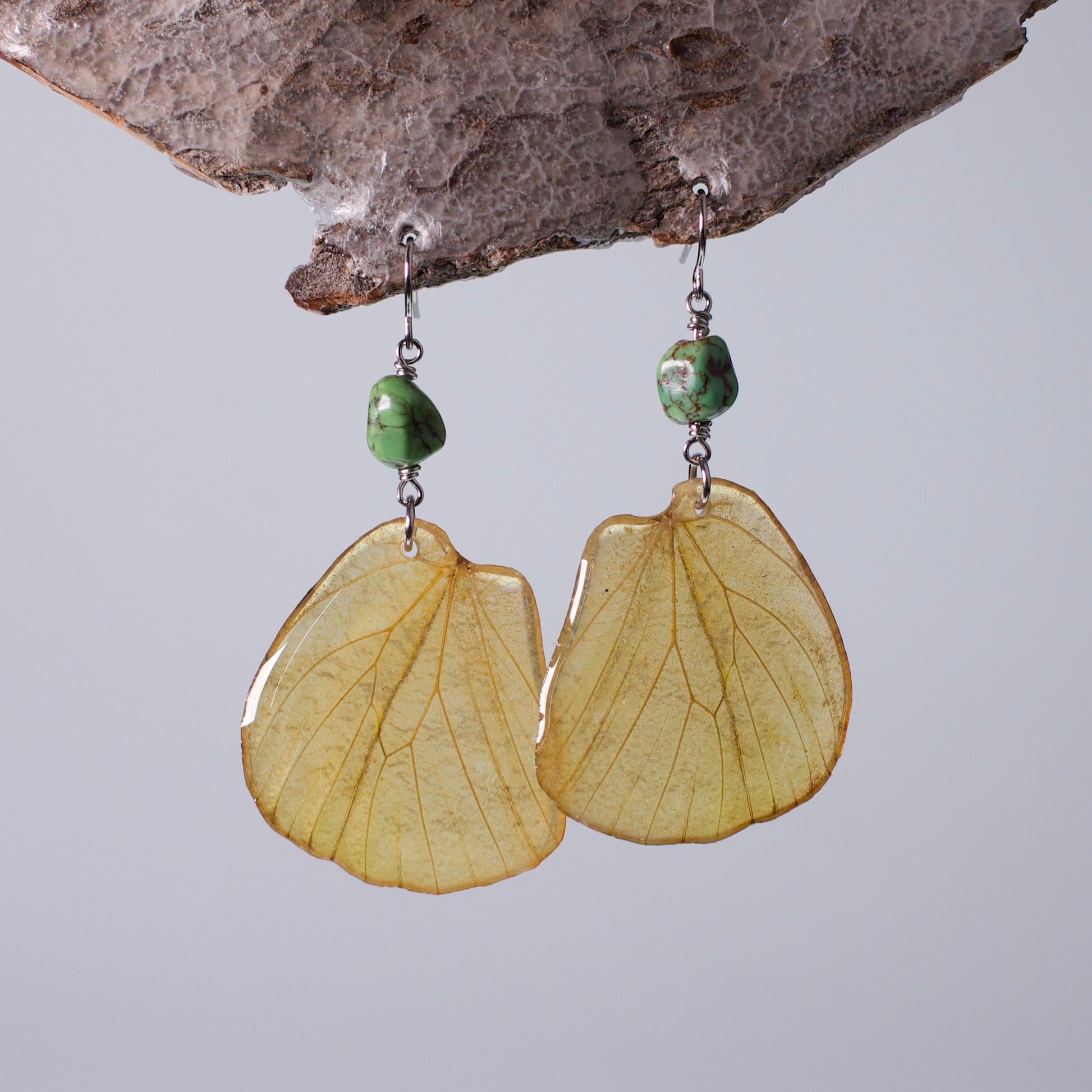 real butterfly wing earrings great orange tip butterflies gaspeite surgical steel earring on wood stand